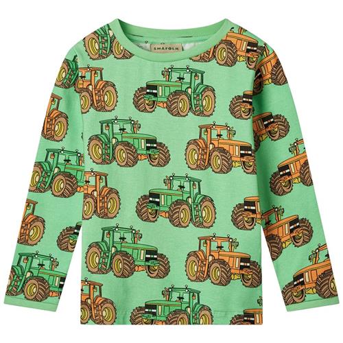 Småfolk Long Sleeved Top With Tractors Minty Green Tea Tractors Langærmet T-shirt Minty Green Tea | Grønn | 5-6 years