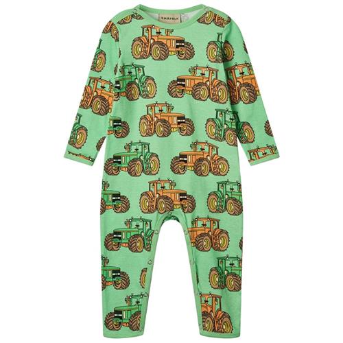 Småfolk Long Sleeved Baby Suit With Tractors Minty Green Tea Tractors Langærmet Onesie Minty Green Tea | Grønn | 92 cm