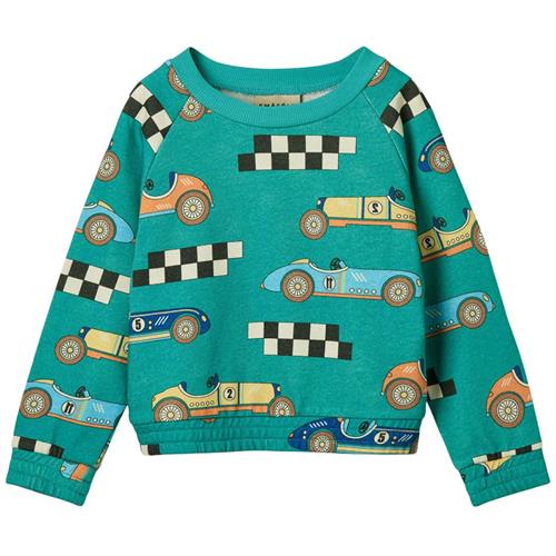 Småfolk Sweatshirt Racerbiler Teal 5-6 Y  Grøn  5-6 år  mand