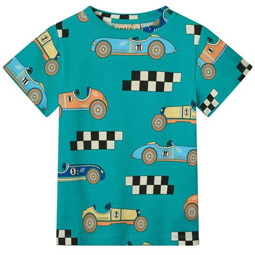 Småfolk T-Shirt With Race Cars Teal Race Cars T-shirt Teal | Grønn | 3-4 years