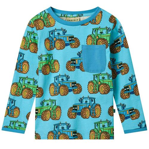 Småfolk Long Sleeved Top With Tractors Blue Atoll Tractors Langærmet T-shirt Blue Atoll | Blå | 1-2 years