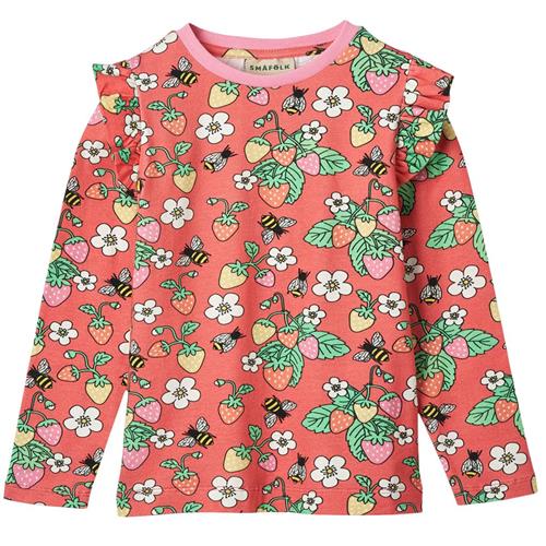 Småfolk Strawberries Langærmet T-shirt Pink Punch 7-8 Y  Lyserød  7-8 år  kvinde
