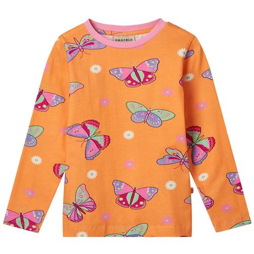Småfolk Butterflies Langærmet T-shirt Papaya 1-2 Y  Orange.  1-2 år  kvinde