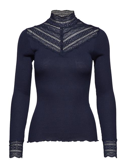 Rwbenita Silk Ls Lace T-Neck T-Shi Rosemunde Blue