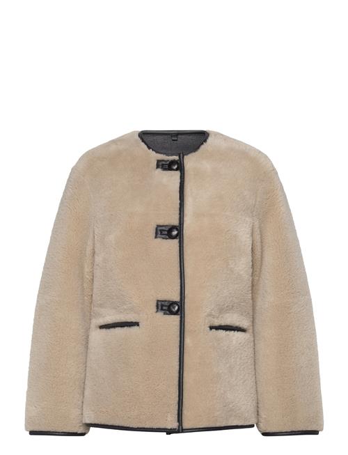 Fur-Effect Coat With Appliqués Mango Beige