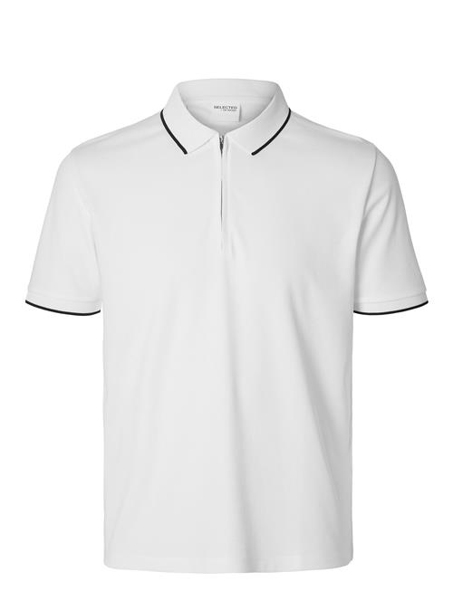 Se Slhfave Sport Zip Ss Polo Noos Selected Homme White ved Booztlet