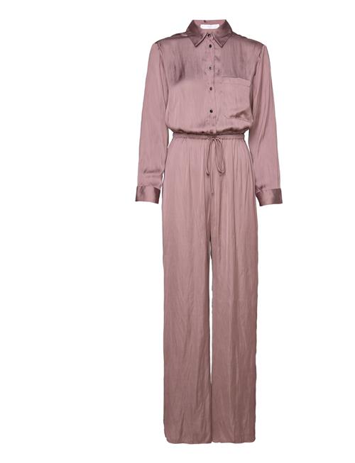 Long Satin Shirt Jumpsuit Mango Brown