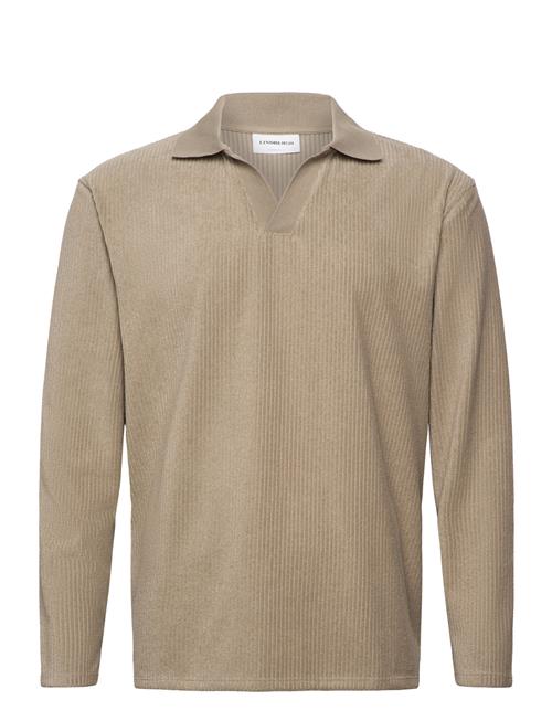 V-Neck Jacquard Polo L/S Lindbergh Beige