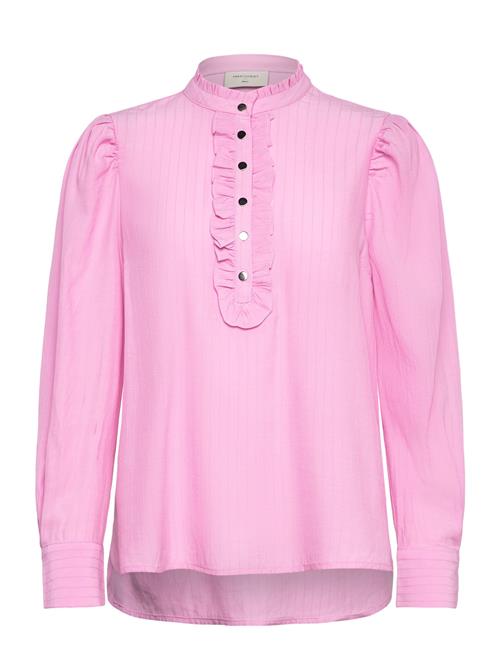 Shirt From Freequent In A Light Material With A Striped Pattern. The Shirt Has A FREE/QUENT Pink