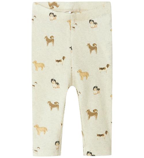 Name It Leggings - Rib - NbmBark - Peyote Melange m. Hunde