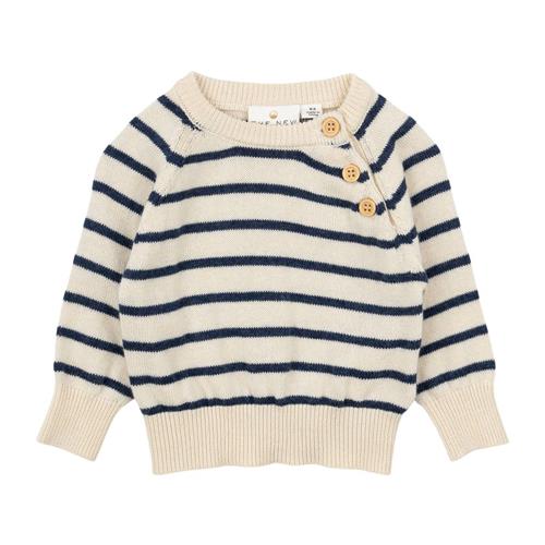 The New Siblings Norton Strikket Pullover Mood Indigo Striped 86 cm  Marineblå  86 cm  mand