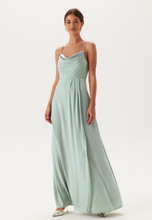 Bubbleroom Occasion Waterfall Slit Satin Gown Dusty green 46