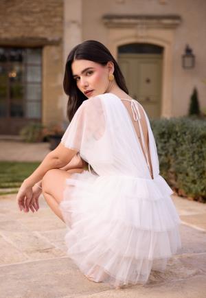 Bubbleroom Occasion Deep V-neck Tulle Dress  White 46