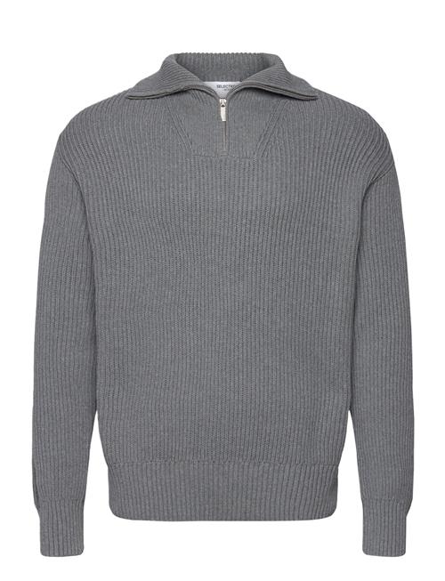 Slhdry Ls Knit Relaxed Half Zip Selected Homme Grey