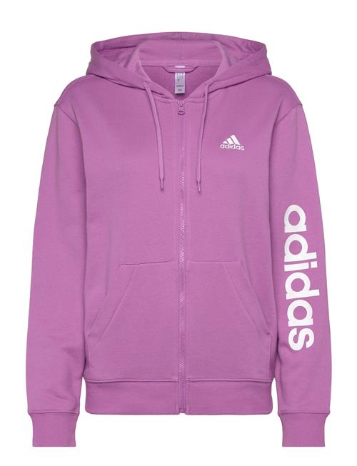 Se Essentials Linear Full Zip French Terry Hoodie Adidas Sportswear Purple ved Booztlet