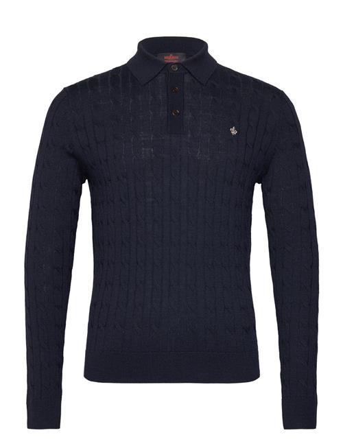 Merino Cable Polo Knit Morris Navy