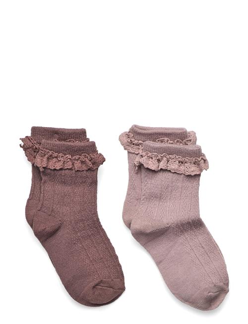 2 Pk Wool Lace Socks Nora Wheat Pink