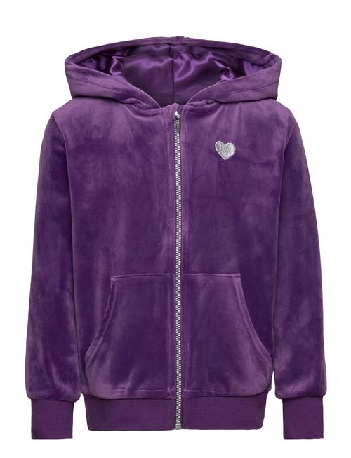 Hoodjacket With Zipper Velour Lindex Purple