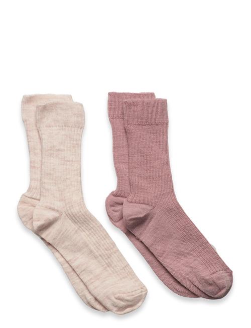 Sock 2P Wool Ribb Lindex Pink