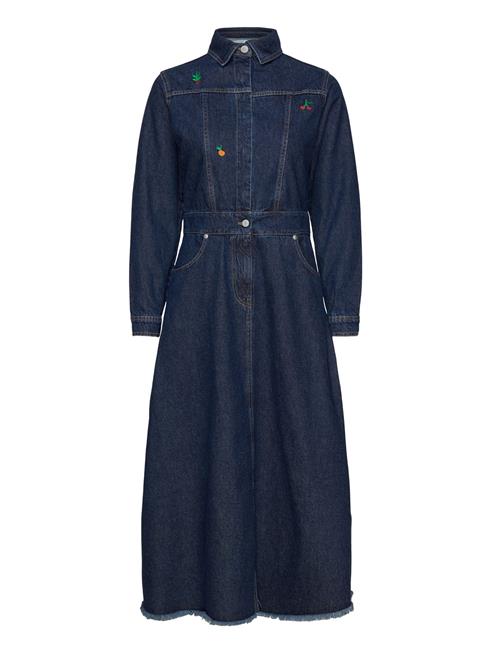 Denim Embroidered Flared Long Dress Bobo Choses Navy