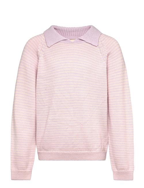 Merino Striped Blouse W. Collar Copenhagen Colors Pink