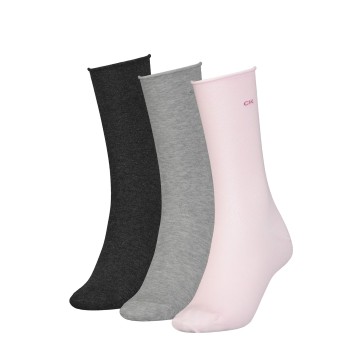 Calvin Klein Legwear Calvin Klein Strømper 3P Emma Roll Top Crew Socks Rosa/Grå Strl 37/41 Dame