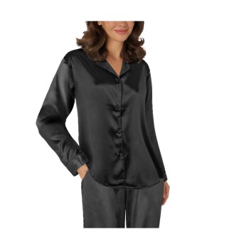 Lady Avenue Satin Pyjama With Long Sleeves Sort silke Medium Dame