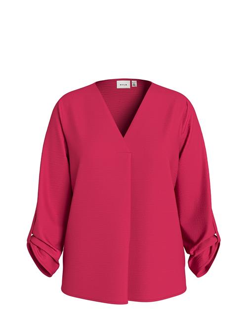 Se Vijosa 3/4 V-Neck Top - Noos Vila Red ved Booztlet