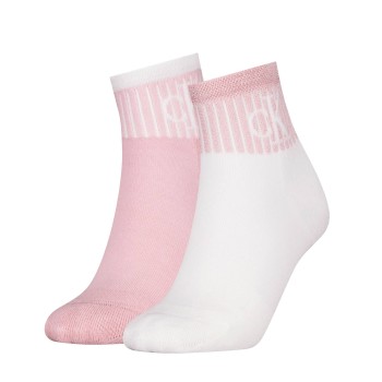 Calvin Klein Legwear Calvin Klein Strømper 2P Glossy Rib Quarter Socks Hvid/Rosa Str 35/38 Dame