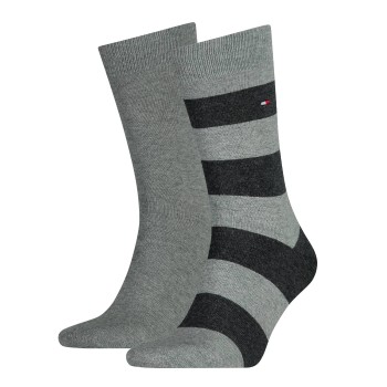 Tommy Hilfiger Legwear Tommy Hilfiger Strømper 2P Men Rugby Sock Mørkgrå  Str 39/42 Herre