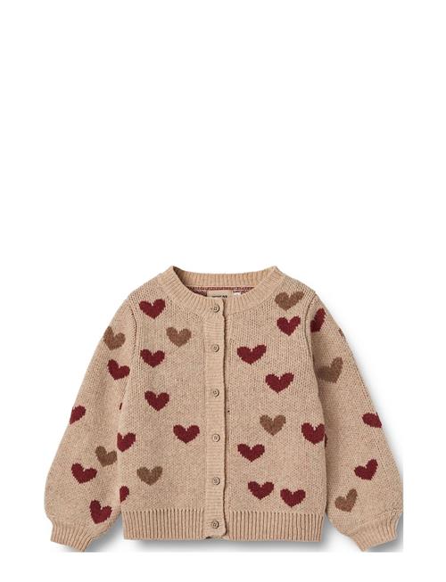 Jacquard Cardigan Hearts Wheat Beige