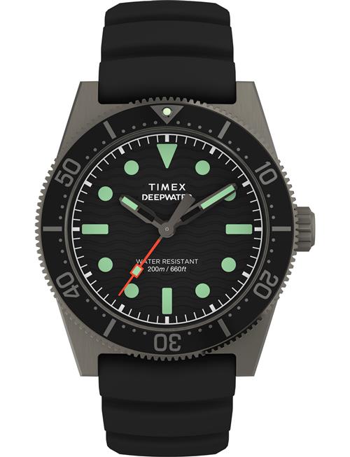 Deep Water Reef 200 Sst Black Case Black Dial Black Rubber Strap Timex Silver