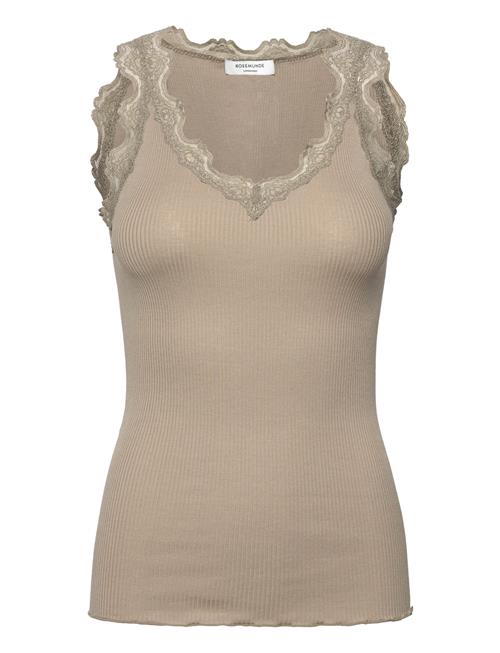 Rwbeatha Silk Sl V-Neck Lace Top Rosemunde Khaki