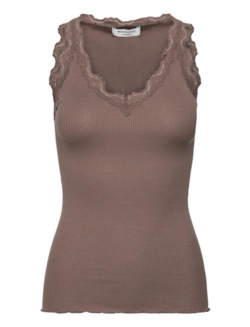 Se Rwbeatha Sl V-Neck Lace Top Rosemunde Brown ved Booztlet