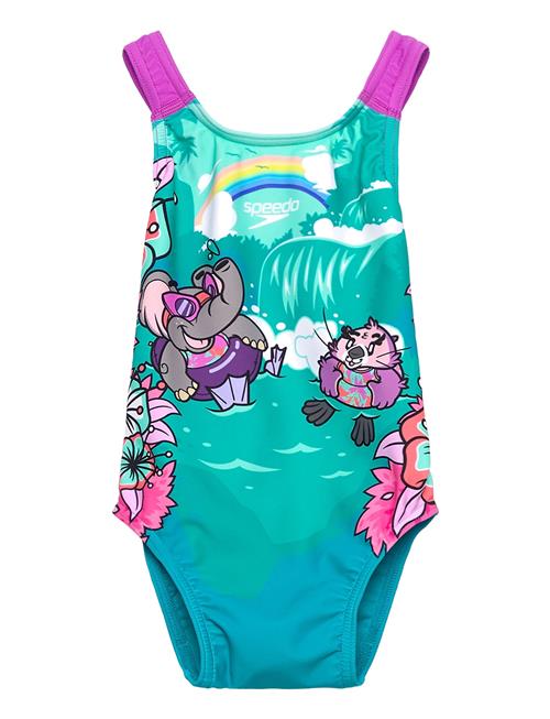 Girls Learn To Swim Printed Crossback Speedo Blue