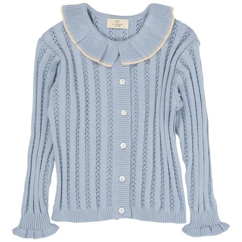 Copenhagen Colors Pointelle-strikket Cardigan Med Krave Dusty Blue | Blå | 122 cm