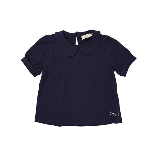 Copenhagen Colors Solid Kortærmet Bluse Med Krave Navy 116 cm  Blå  116 cm  kvinde