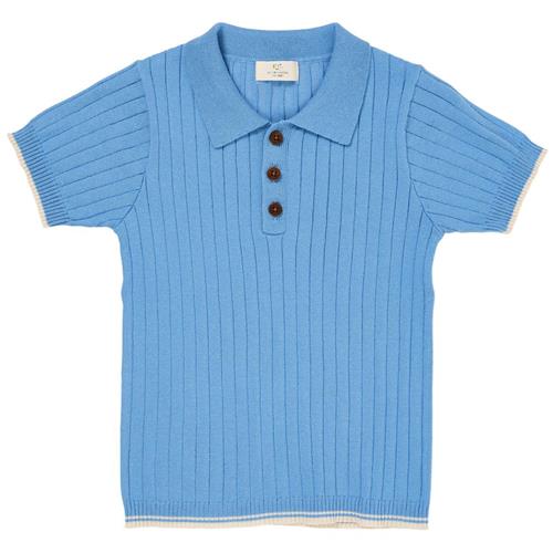 Copenhagen Colors GOTS Ribstrikket Poloshirt Sky Blue Cream | Blå | 98 cm