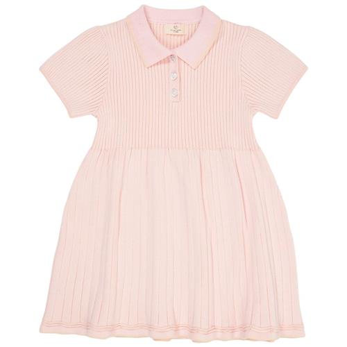 Copenhagen Colors GOTS Rib Polo Strikket Kjole Ballerina Cream | Lyserød | 116 cm