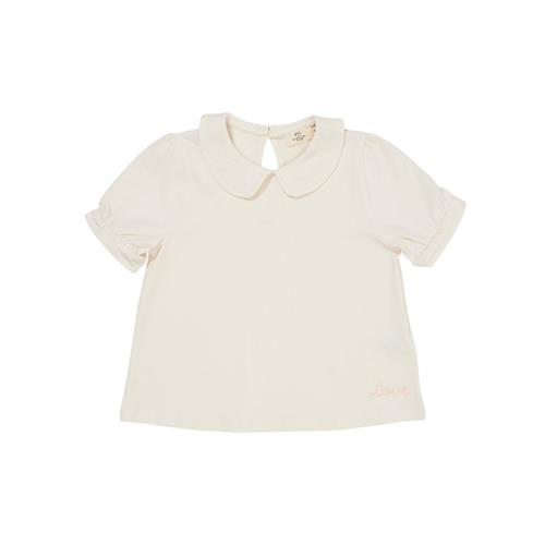 Copenhagen Colors Solid Kortærmet Bluse Med Krave Cream 128 cm  Beige  128 cm  kvinde