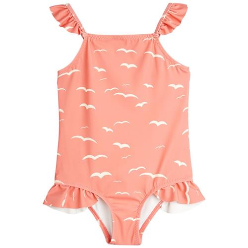 Se Mini Rodini Seagull Aop Frill Badedragt Pink 104/110 cm  Lyserød  104/110 cm  Unisex ved Babyshop