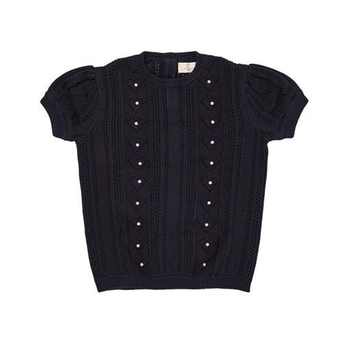 Copenhagen Colors Strikket Pointellebluse Med Perler Navy 98 cm  Blå  98 cm  kvinde