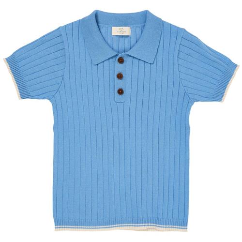 Copenhagen Colors GOTS Ribstrikket Poloshirt Sky Blue Cream 86 cm  Blå  86 cm  mand