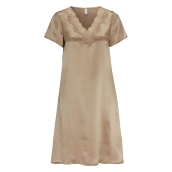 Damella Woven Silk Plain Nightdress Nougat silke Small Dame