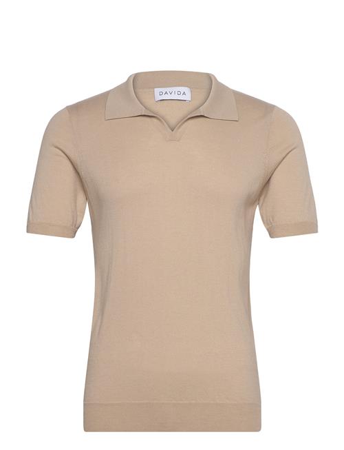 Man Fine Knit Open Collar T-Shirt Davida Cashmere Beige