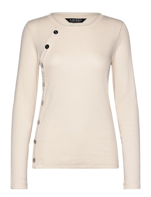 Button-Trim Rib-Knit Cotton-Blend Top Lauren Ralph Lauren Cream