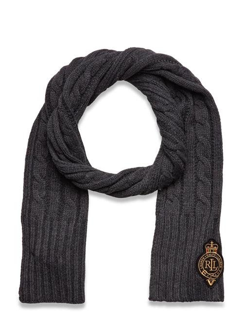 Crest-Patch Cable-Knit Scarf Lauren Ralph Lauren Grey