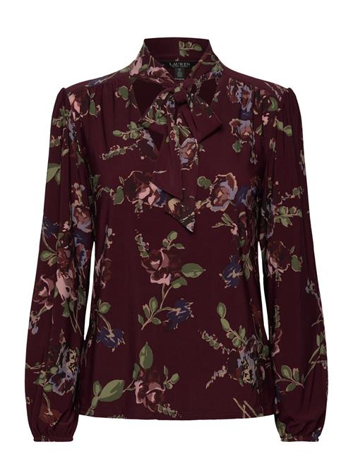 Floral Stretch Jersey Tie-Neck Top Lauren Ralph Lauren Burgundy