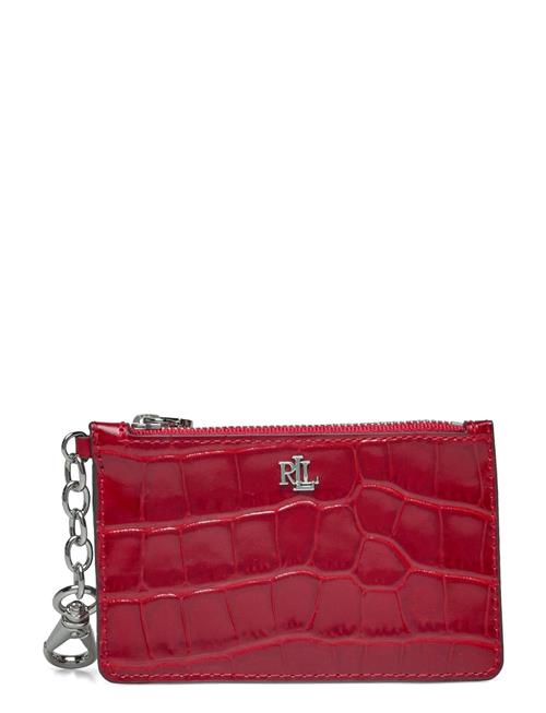 Croc-Embossed Leather Zip Card Case Lauren Ralph Lauren Red