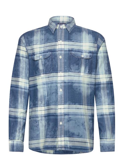 Classic Fit Distressed Plaid Twill Shirt Polo Ralph Lauren Blue